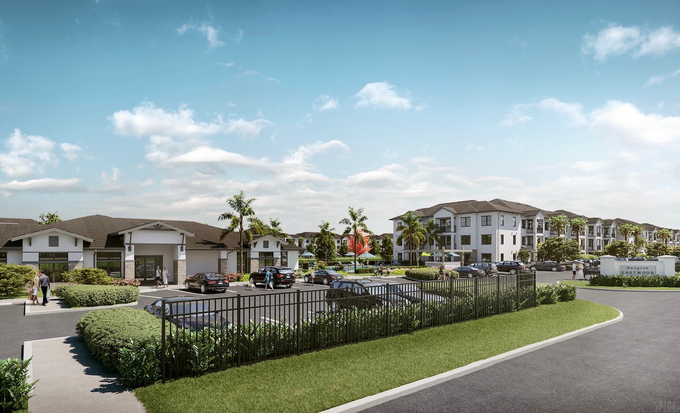 Reserve at Eastwood entry and clubhouse rendering