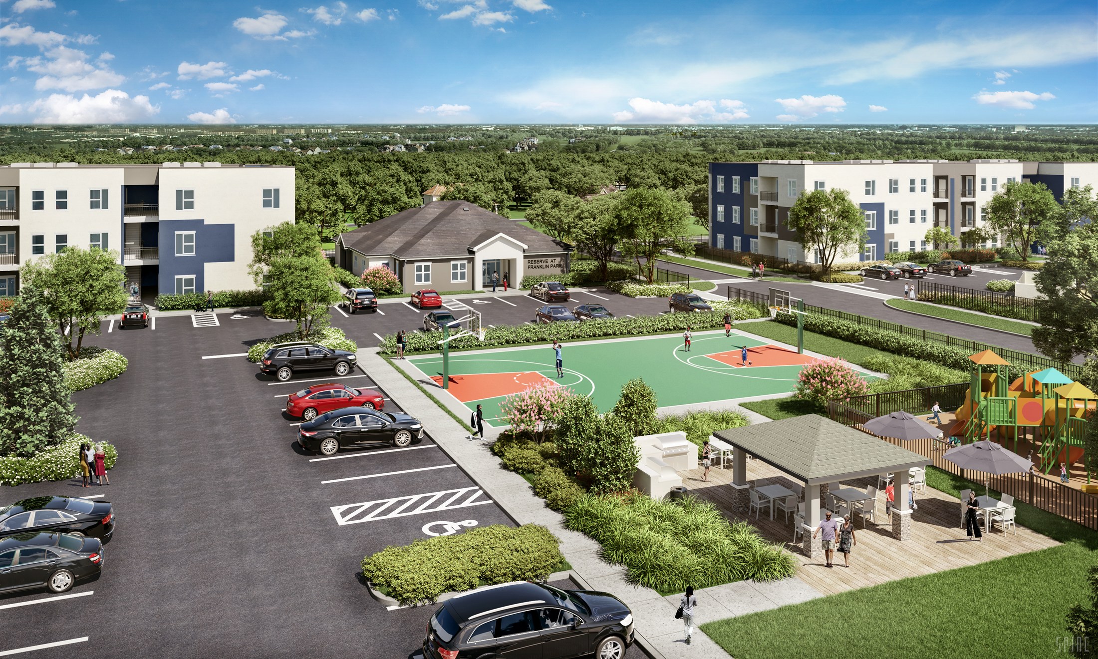 Reserve at Franklin Park street-level rendering in Fort Myers, Florida